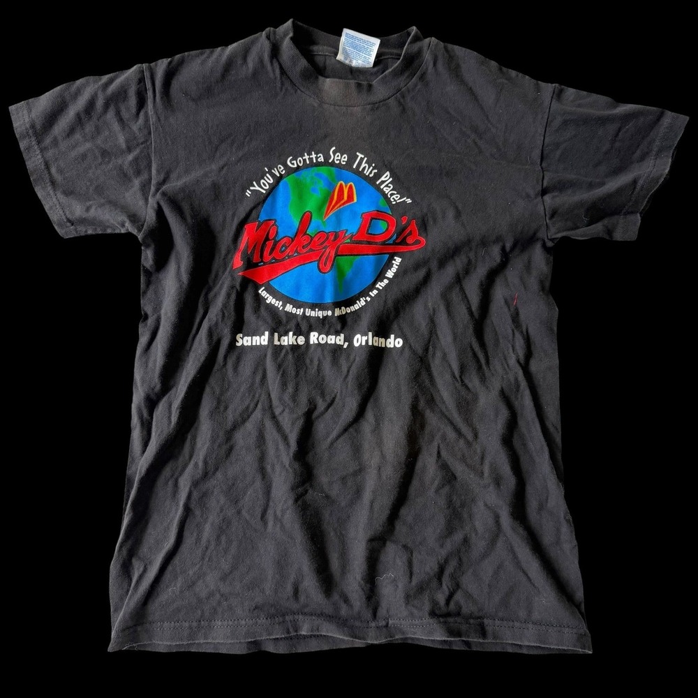 90's Mickey Ds Orlando McDonalds T-Shirt Black Large Youth L Women's Sm‎